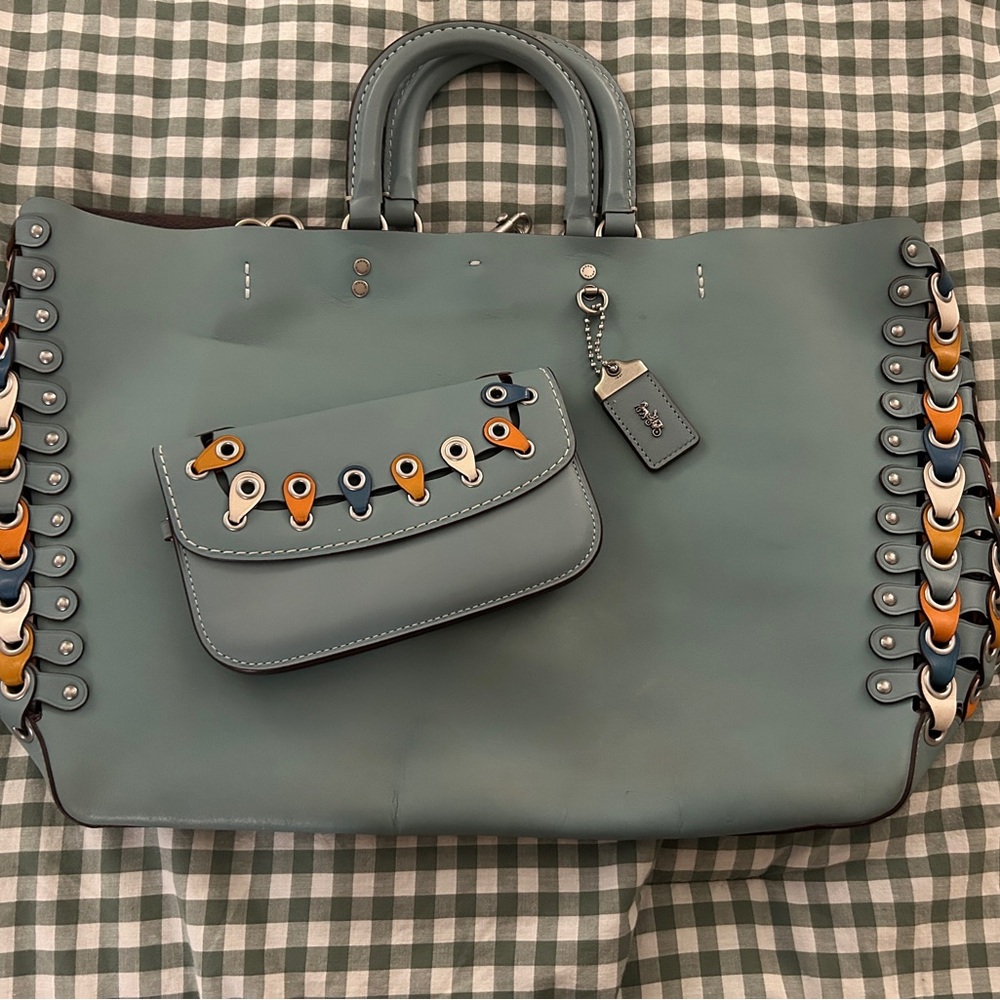 Coach Stylish Blue Handbag with Colorful Accents